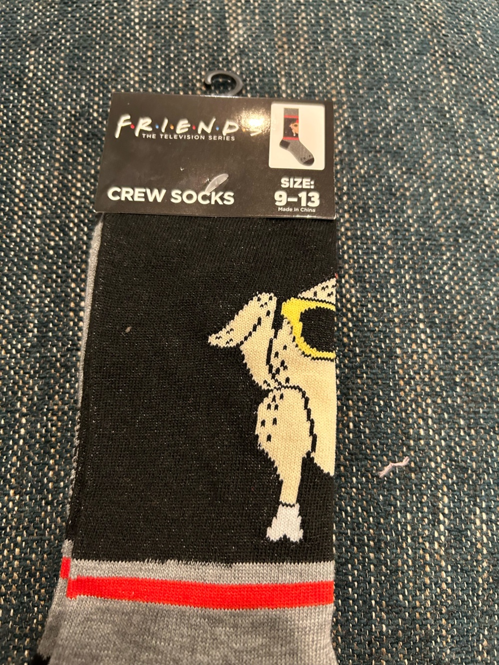 FRIENDS Black Crew Socks with White and Yellow Graphic